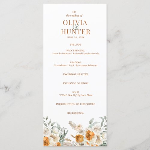 Floral Bohemian Modern Terracotta Wedding Program