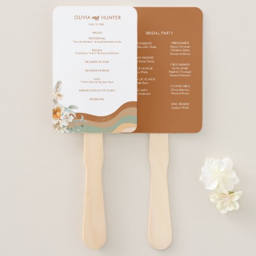 Floral Bohemian Modern Terracotta Wedding Program Hand Fan