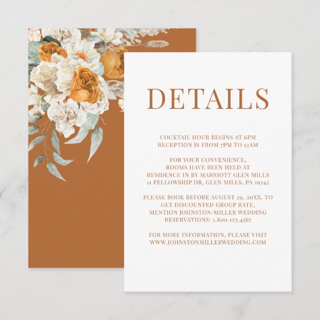 Floral Bohemian Terracotta Wedding Enclosure Card  (Front/Back)