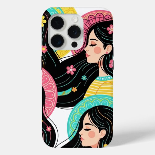 Floral Bohemian Women Illustration Art Print iPhone 15 Pro Case