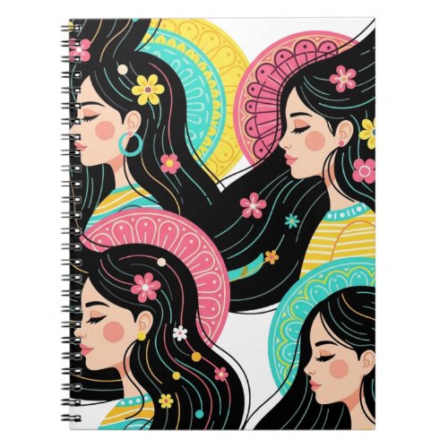 Floral Bohemian Women Illustration Art Print Notebook