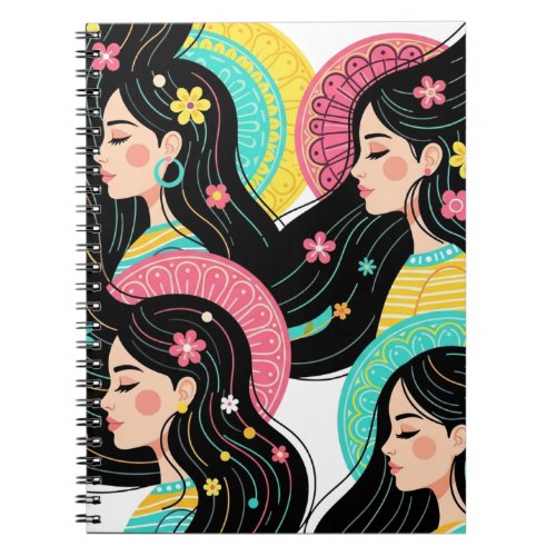Floral Bohemian Women Illustration Art Print Notebook