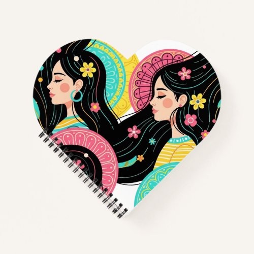 Floral Bohemian Women Illustration Art Print Notebook