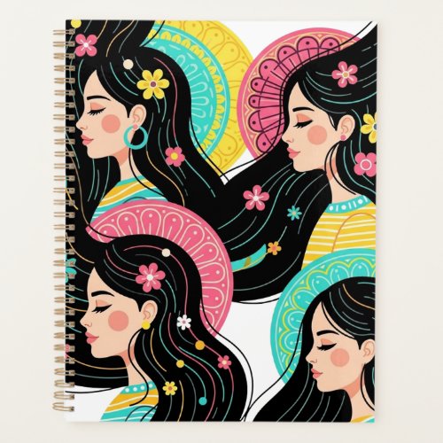 Floral Bohemian Women Illustration Art Print  Planner