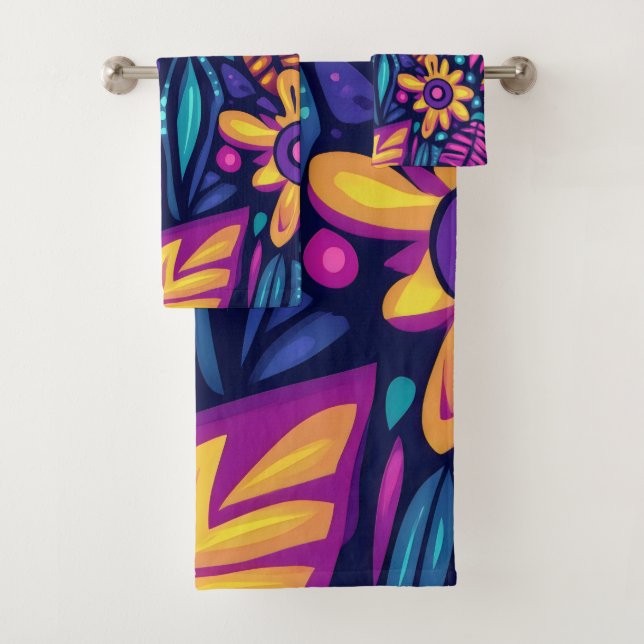Floral Boho Abstract colorful 12 Bath Towel Set (Insitu)