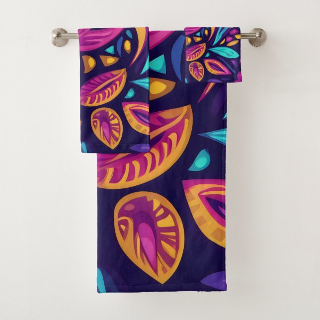 Floral Boho Abstract colorful 16 Bath Towel Set (Insitu)