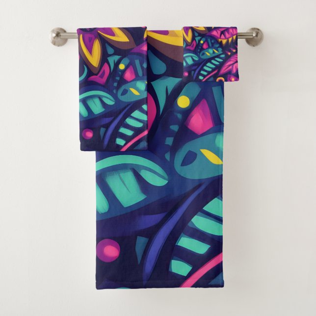 Floral Boho Abstract colorful 17 Bath Towel Set (Insitu)