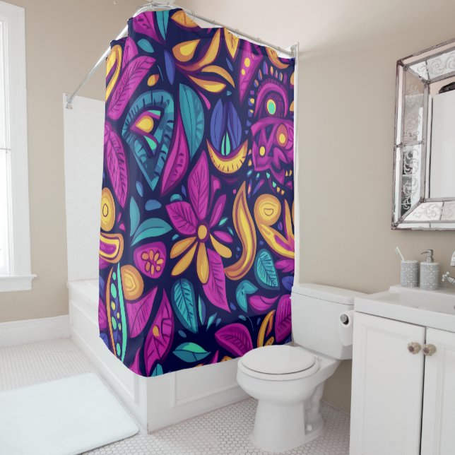 Floral Boho Abstract colorful 1 Shower Curtain (In Situ)