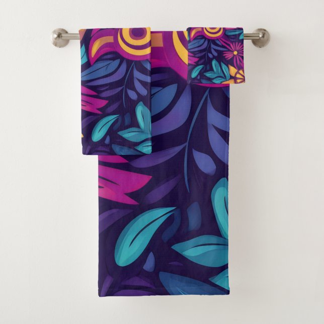 Floral Boho Abstract colorful 3 Bath Towel Set (Insitu)