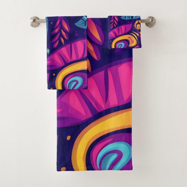 Floral Boho Abstract colorful 7 Bath Towel Set (Insitu)