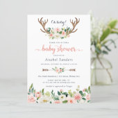 Floral Boho Antler Blush Chic Arrows Baby Shower Invitation (Standing Front)