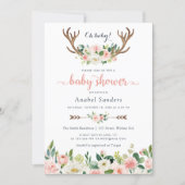 Floral Boho Antler Blush Chic Arrows Baby Shower Invitation (Front)