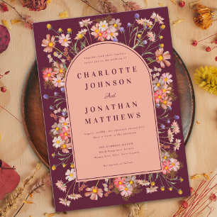 Floral Boho Arch Burgundy Fall Wedding Invitation