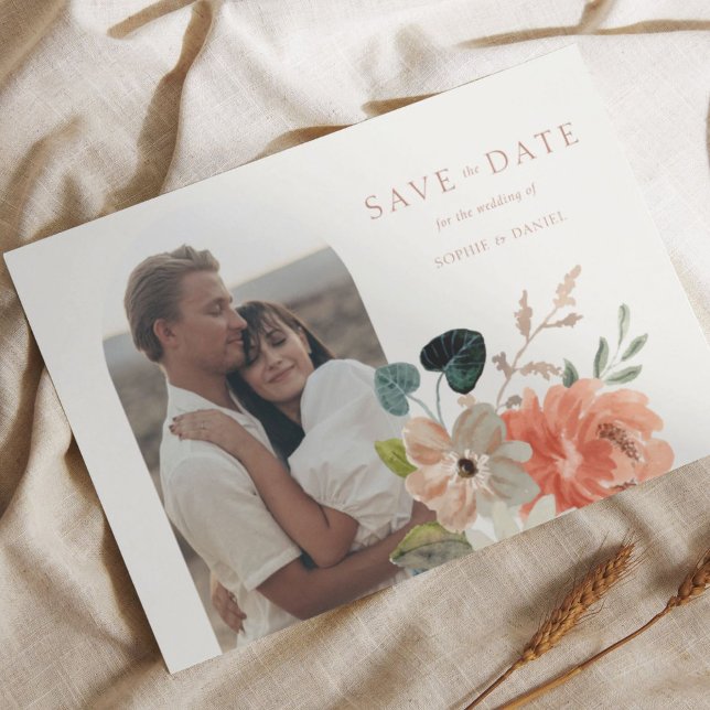 Floral Boho Arch Photo Wedding Save The Date  Announcement Postcard (Creator Uploaded)