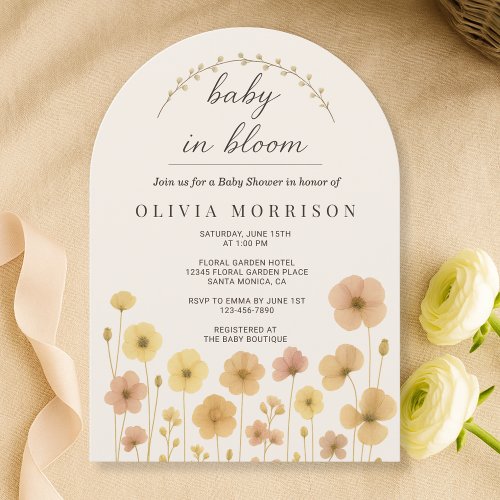 Wildflower Floral or wildflower baby shower invitation