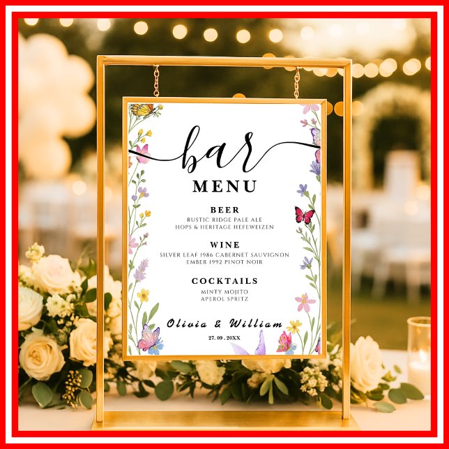 Floral Boho Bar Menu Wedding Signature Drink Poster (Creator Uploaded)