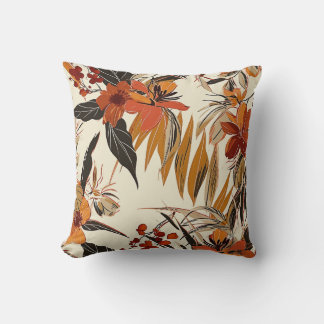 Floral Boho Batik Retro Pattern Throw Pillow