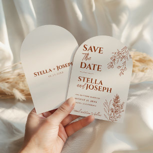 Floral Boho Beige Terracotta Earthy Arch Wedding Save The Date