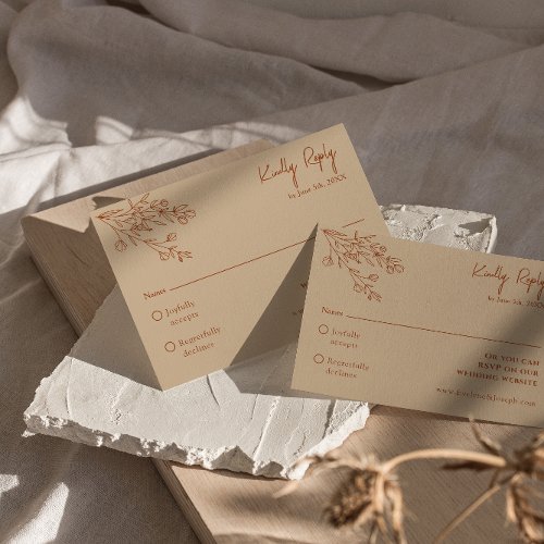 Floral Boho Beige Terracotta Earthy Herbal Wedding RSVP Card