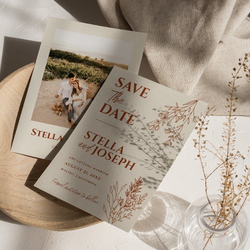 Floral Boho Beige Terracotta Earthy Modern Wedding Save The Date