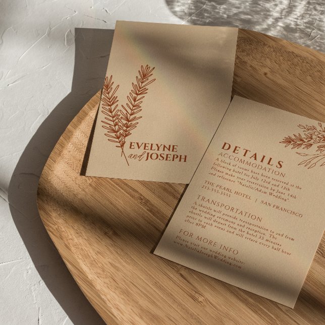 Floral Boho Beige Terracotta Wedding Details Enclosure Card (Creator Uploaded)