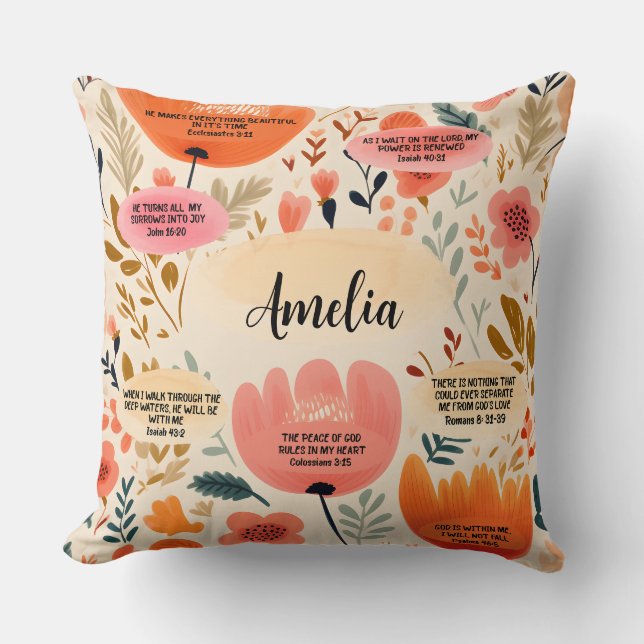 Floral Boho Bible Verses Affirmation With Name Throw Pillow (Front)