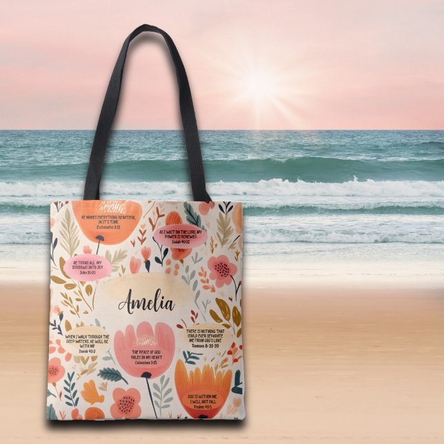 Floral Boho Bible Verses Affirmation With Name Tote Bag (Creator Uploaded)