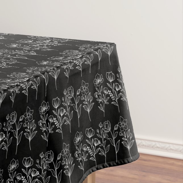 Floral Boho Black Botanical Wedding Tablecloth (In Situ)