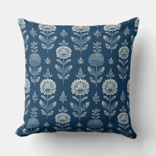 Floral Boho Blue Throw Pillow