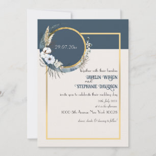 Floral Boho Blue Wedding Invitation