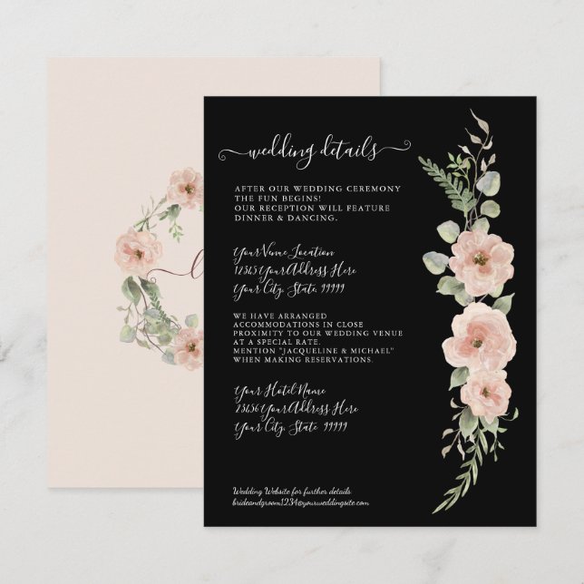 Floral Boho Blush Mint Foliage Wedding Details Invitation (Front/Back)