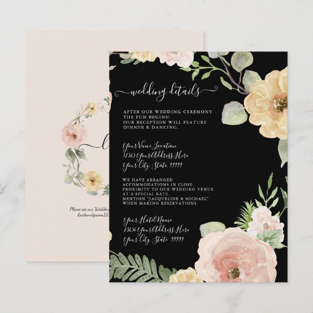 Floral Boho Blush Mustard Foliage Wedding Details Invitation (Front/Back)