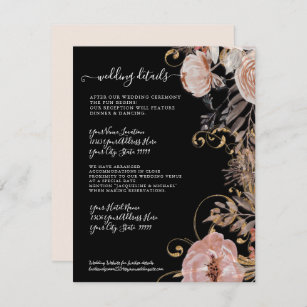 Floral Boho Blush Rose Gold Dried Wedding Details Invitation