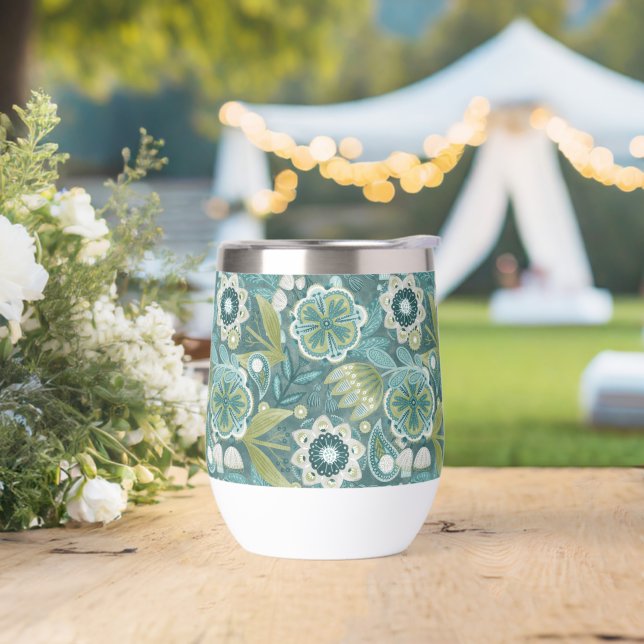 Floral Boho Botanical Pattern Thermal Wine Tumbler (Wedding)
