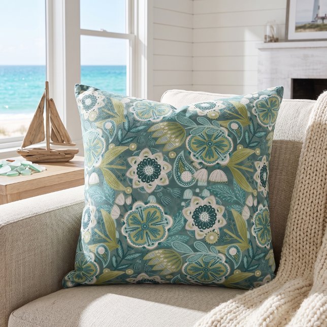 Floral Boho Botanical Pattern Throw Pillow (Creator Uploaded)