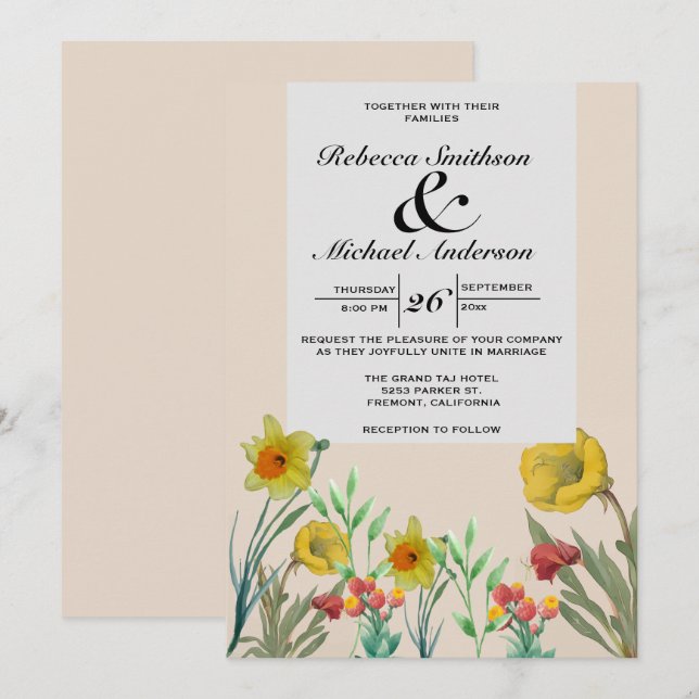 Floral Boho Bouquet Wildflower Invitation (Front/Back)