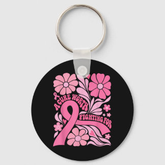 Floral Boho Breast Cancer Survivor A Cure Worth Keychain