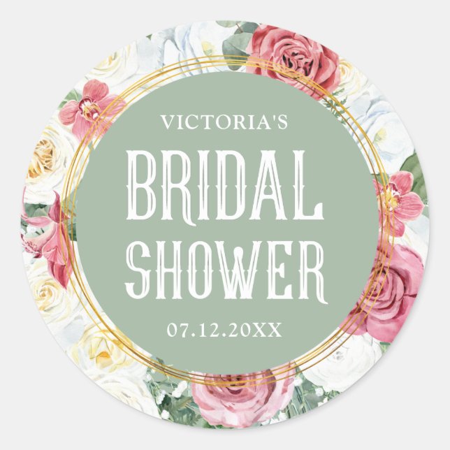 Floral Boho Bridal Shower Decorative Classic Round Sticker (Front)