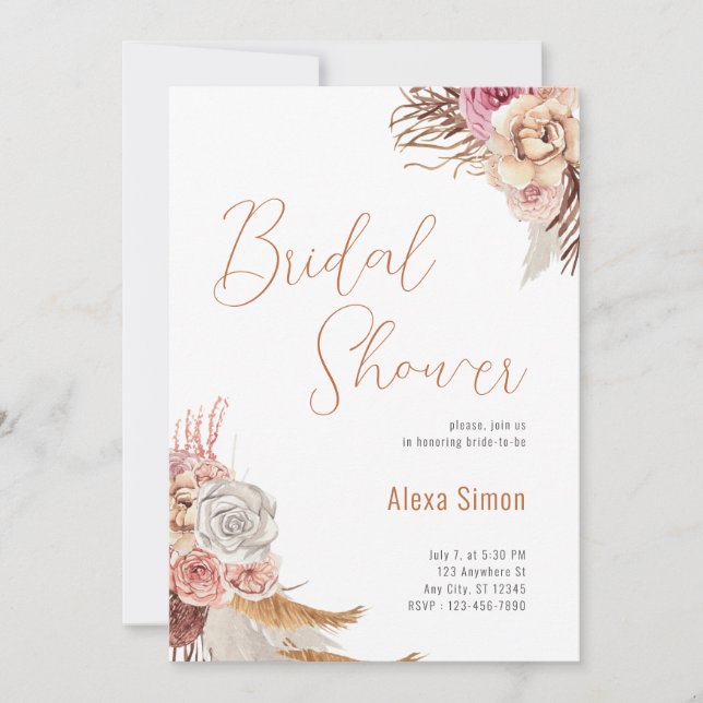 Floral Boho Bridal Shower Invitation (Front)
