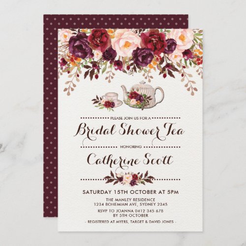 Floral Boho Bridal Shower Tea Party Invitation