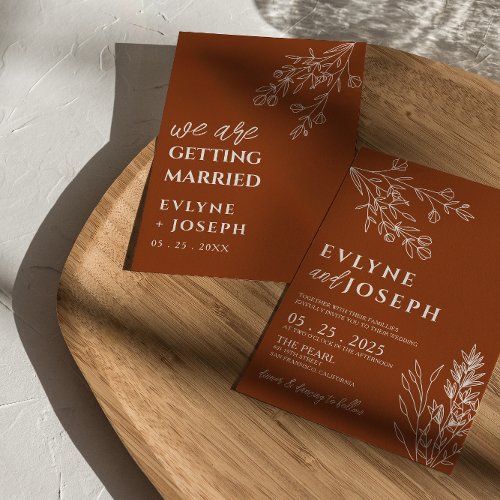 Floral Boho Burnt Orange Terracotta Chic Wedding Invitation