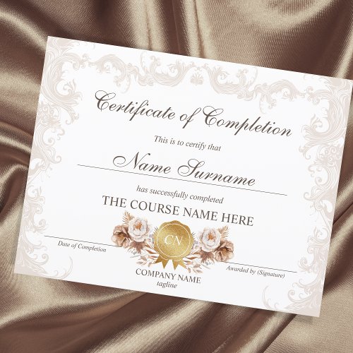 Floral Boho Certificate of Completion Award Course