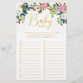 Floral Boho Chic Baby Shower ABC Game (Front)