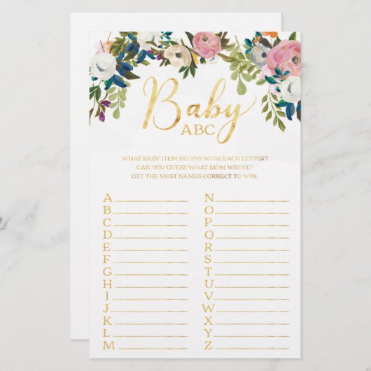 Floral Boho Chic Baby Shower ABC Game (Front/Back)