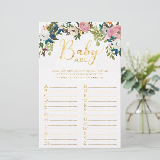 Floral Boho Chic Baby Shower ABC Game (Standing Front)