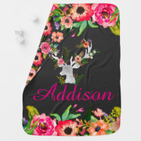 Floral Boho Chic Deer Personalized Baby Blanket