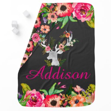 Floral Boho Chic Deer Personalized Baby Blanket