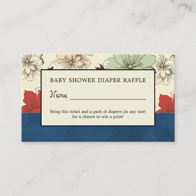 Floral Boho-Chic, Diaper Raffle Ticket Enclosure Card (Front)