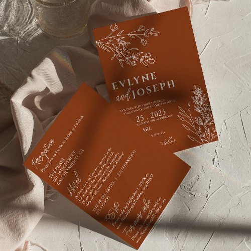 Floral Boho Chic Terracotta All in One Wedding Invitation