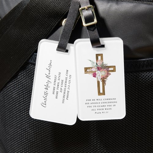 Floral Boho Christian Cross Religious Bible Verse  Luggage Tag